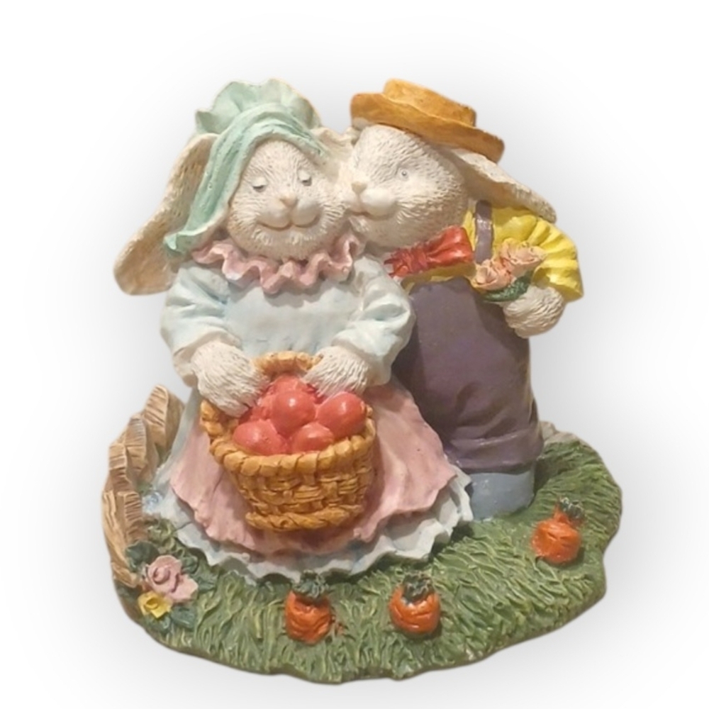 Vintage Romantic Easter Bunny Couple figurine,